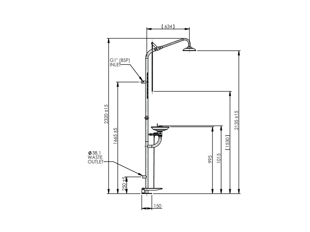 ENWARE ECE270OR Combination Deluge Shower & Eye and Face Wash` Hand / Foot Operated Stainless Steel / Orange