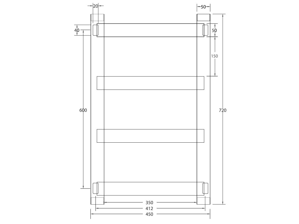 Milli Edge MK2 Heated Towel Rail 450mm x 720mm Polished Stainless Steel
