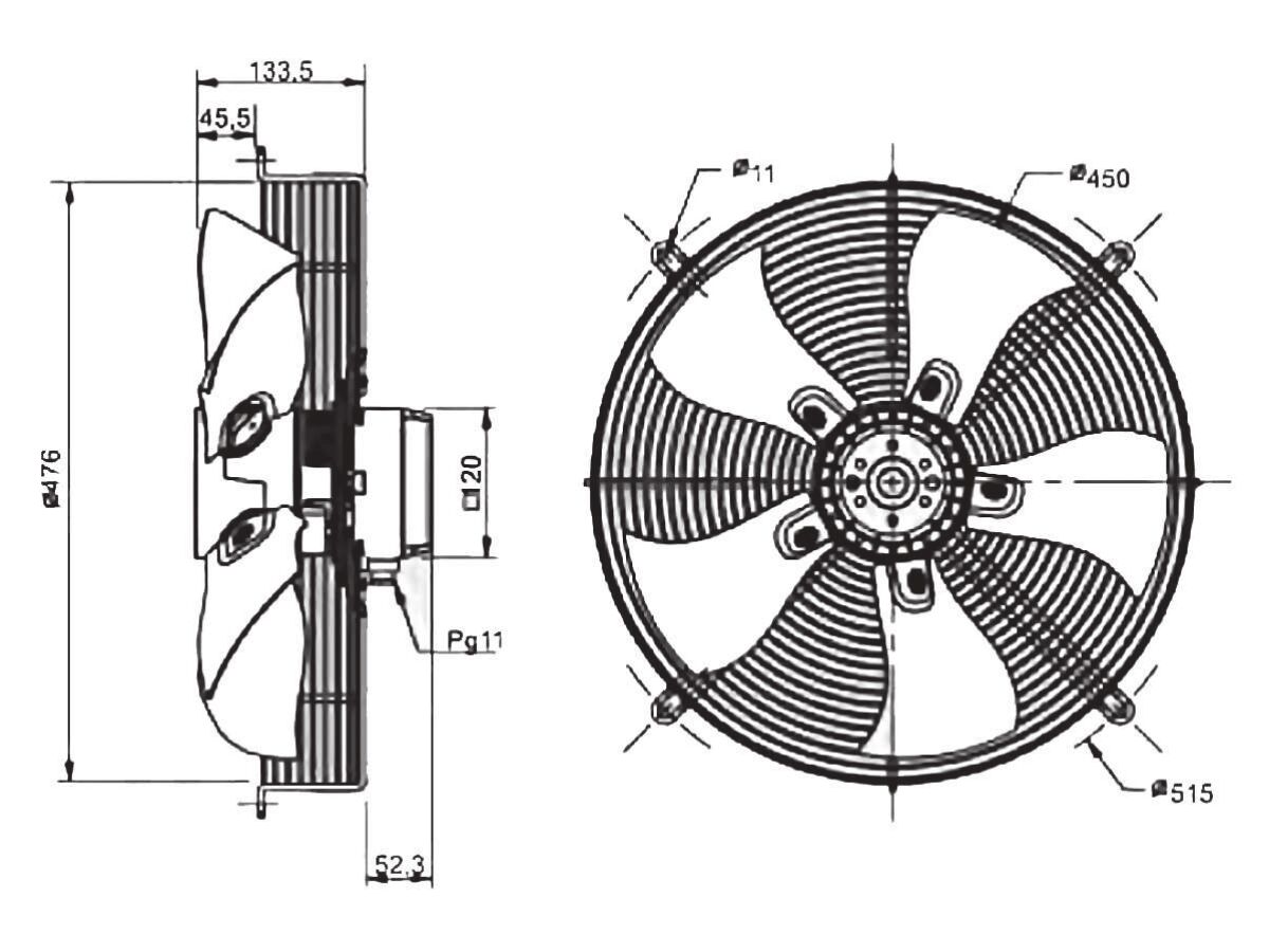 Technical Drawing - SolerPalau Fan 450mm 1Ph HRB/6-451/32BMN