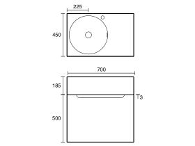 Technical Drawing - Omvivo Neo Two 12L Wall Hung Vanity 700mm Left Hand Bowl