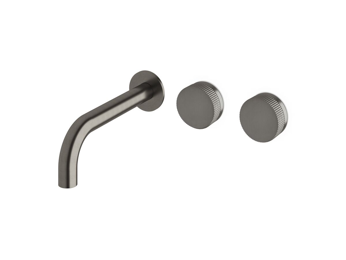 Milli Pure Wall Basin Hostess System 200mm Right Hand with Linear Textured Handles Brushed Gunmetal (3 star)