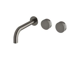 Milli Pure Wall Basin Hostess System 200mm Right Hand with Linear Textured Handles Brushed Gunmetal (3 Star)