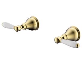 Milli Voir Wall Top Assemblies Lever Handle with Porcelain Handles Brass Gold