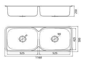 Posh Solus Double Flat Rim Trough with Bypass 1 Taphole 90 Litres Stainless Steel