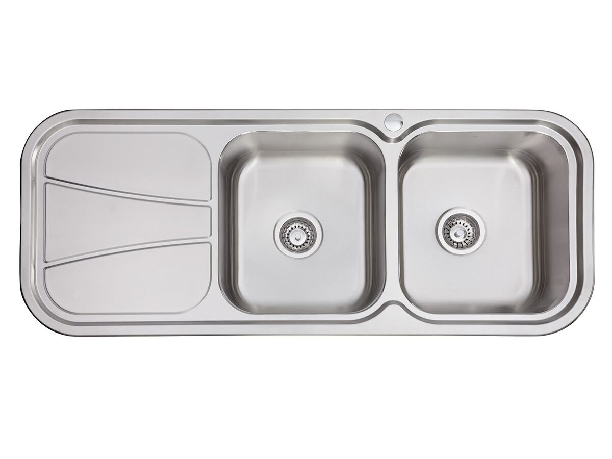 AFA Flow Double Bowl Undermount/Inset Sink Right Hand Bowl 1 Taphole 1211 x 490mm Stainless Steel