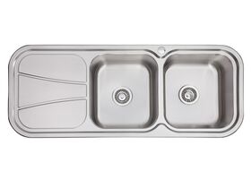 AFA Flow Double Bowl Undermount/Inset Sink Right Hand Bowl 1 Taphole 1211 x 490mm Stainless Steel