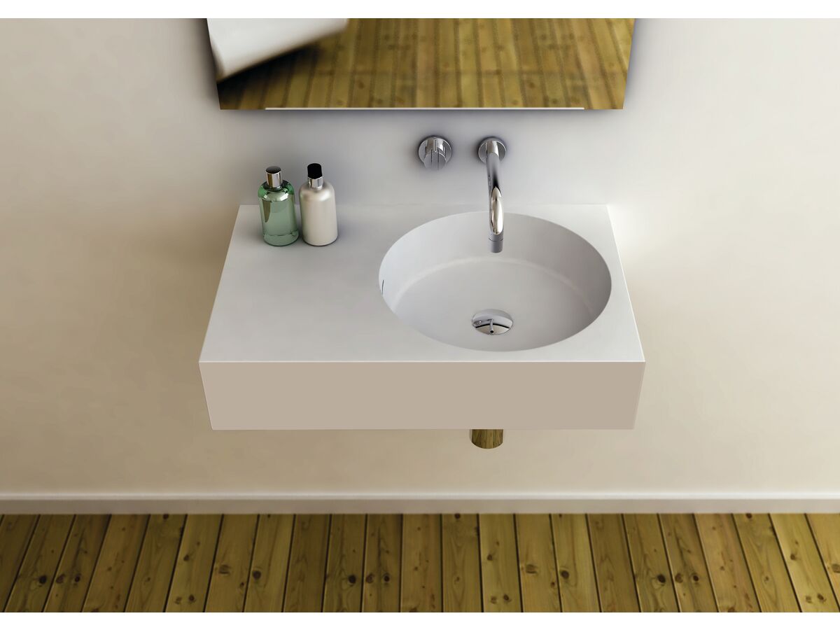 Omvivo Neo Solid Surface Wall Basin Right Hand Bowl No Taphole 700mm White