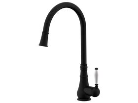 Milli Voir Gooseneck Pull-Out Sink Sink Mixer Tap with Porcelain Handle Matte Black (4 star)