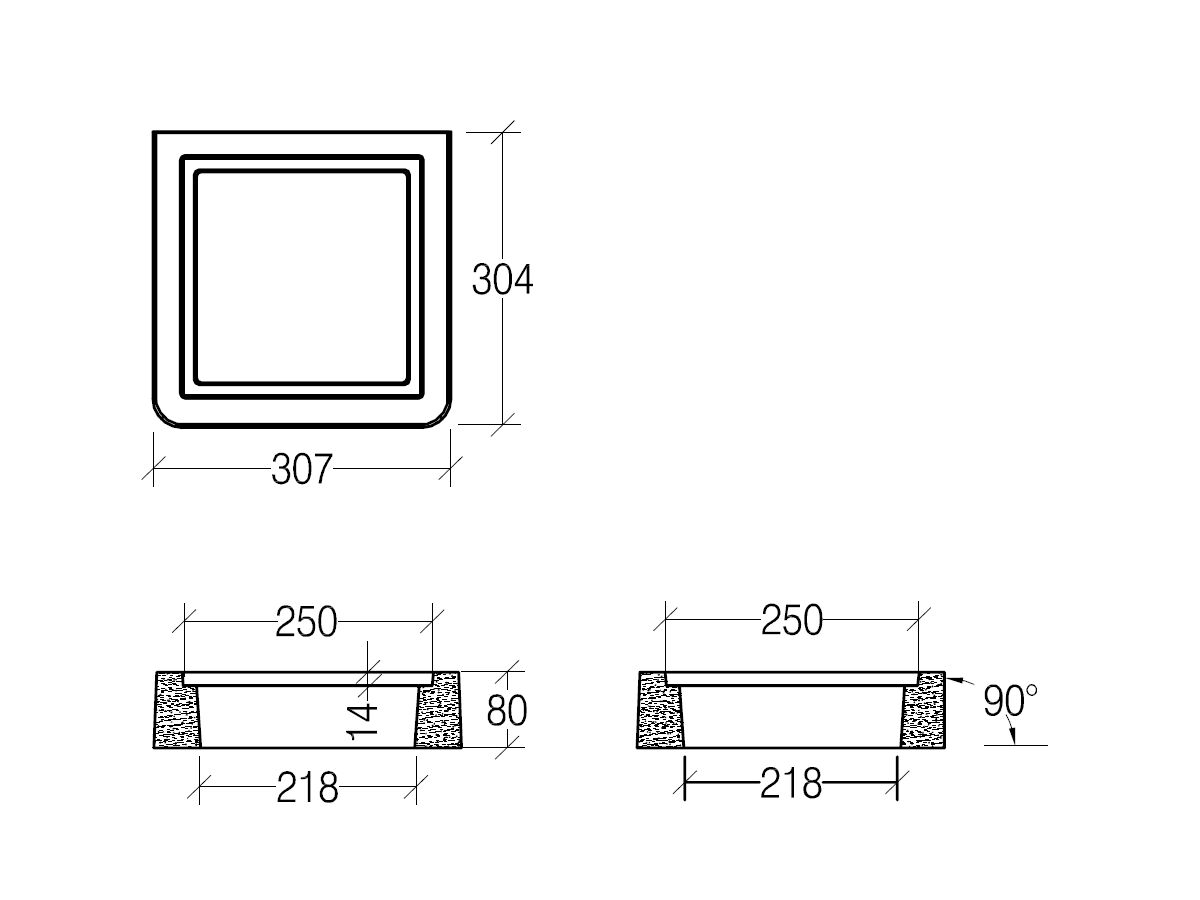 Line Drawing - Concrete Floor Waste Box 75mm L/Grate