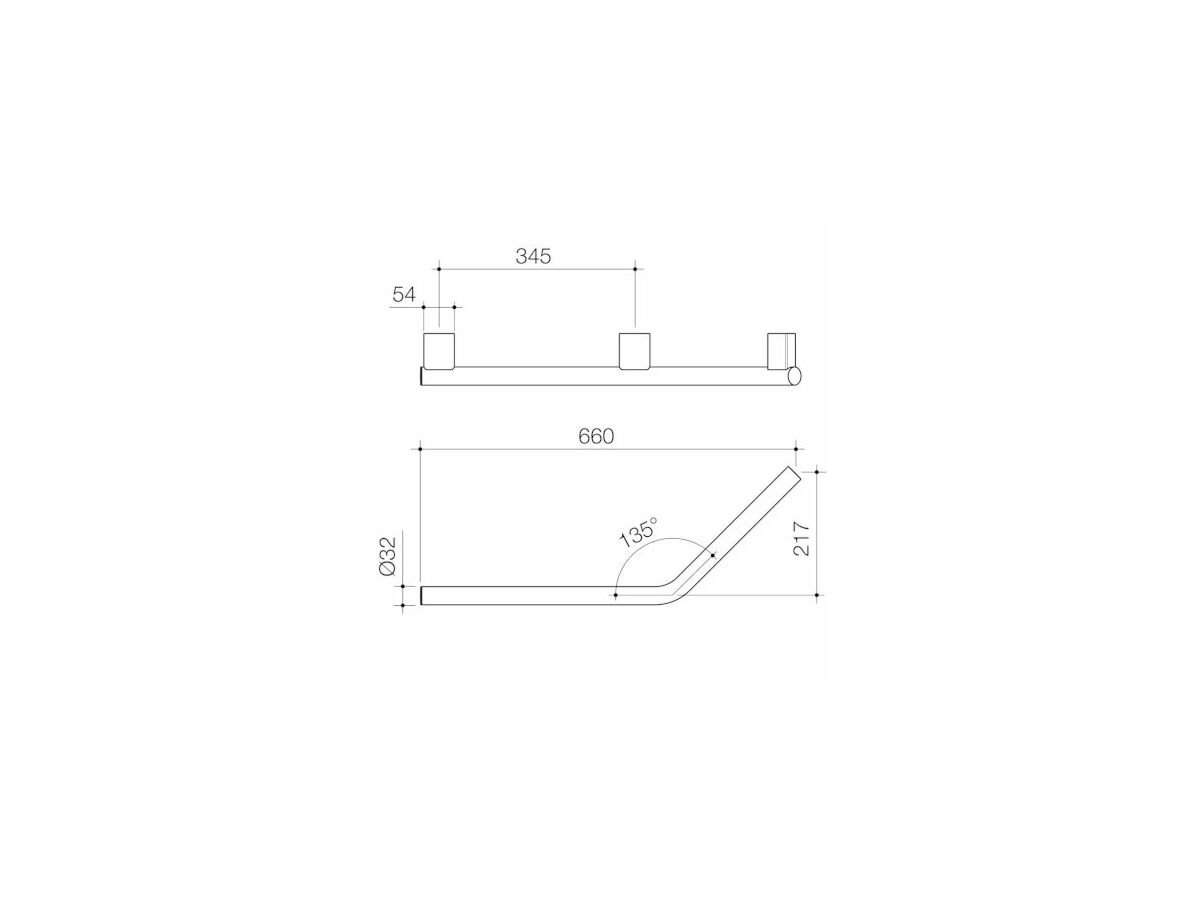 Caroma Opal Support Rail 135 Degree Left Hand Angled Polished Stainless Steel