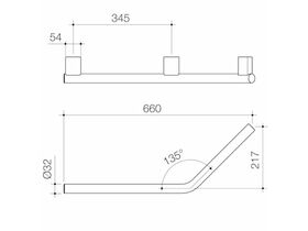 Caroma Opal Support Rail 135 Degree Left Hand Angled Polished Stainless Steel