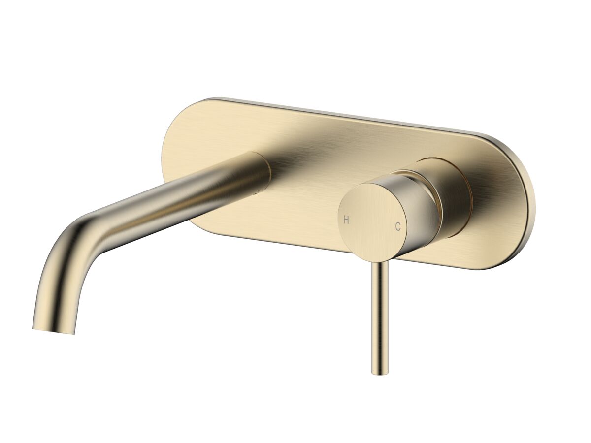 Mizu Drift Wall Basin/Bath Mixer Set Curve Brushed Brass (6 Star)