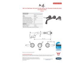 Specification Sheet - Milli Voir Wall Basin Set Lever Handle 220mm with Porcelain Handles Brushed Gunmetal (5 Star)