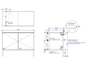 Technical Drawing - ISSY Adorn Undermount Vanity Unit with Legs Two Doors & Internal Shelves with Grande Handle 1200mm x 550mm x 900mm OFFSET LEFT (OPENS BOTH SIDES)