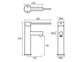 Technical Drawing - Scala Medium Basin Mixer Tap with 150mm Extended Pin