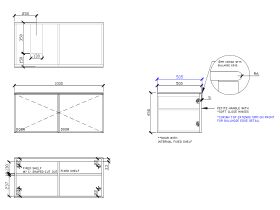 Technical Drawing - ISSY Adorn Above Counter / Semi Inset Wall Hung Vanity Unit with Two Doors & Internal Shelves with Petite Handle 1000mm x 500mm x 450mm OFFSET LEFT (OPENS BOTH SIDES)