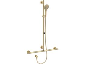 Mizu Drift 700 x 1100mm T-Shower Modular Grab Rail Kit 3 function with Push Pull Brushed Brass (5 Star)