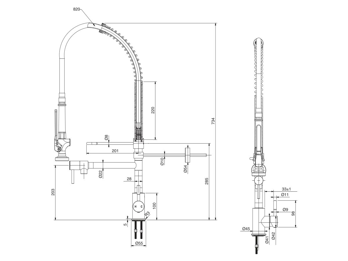 Wolfen Pre Rinse Sink Mixer Tap with Pot Filler Stainless Steel