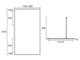 Technical Drawing - Kado Lux Framed Shower Panel + Support Bar 1200mm