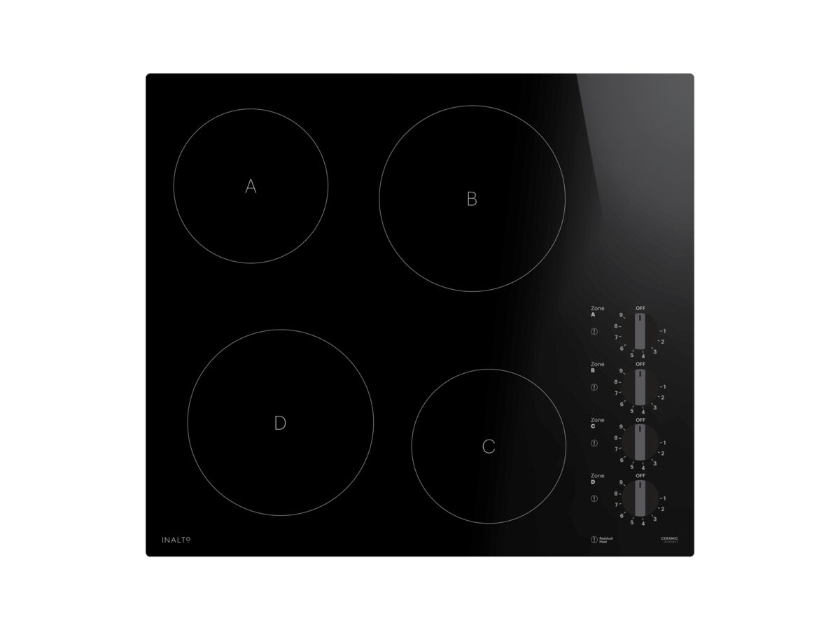 Inalto ICC604K.1 Ceramic Cooktop 4 Zone Knob Control 60cm