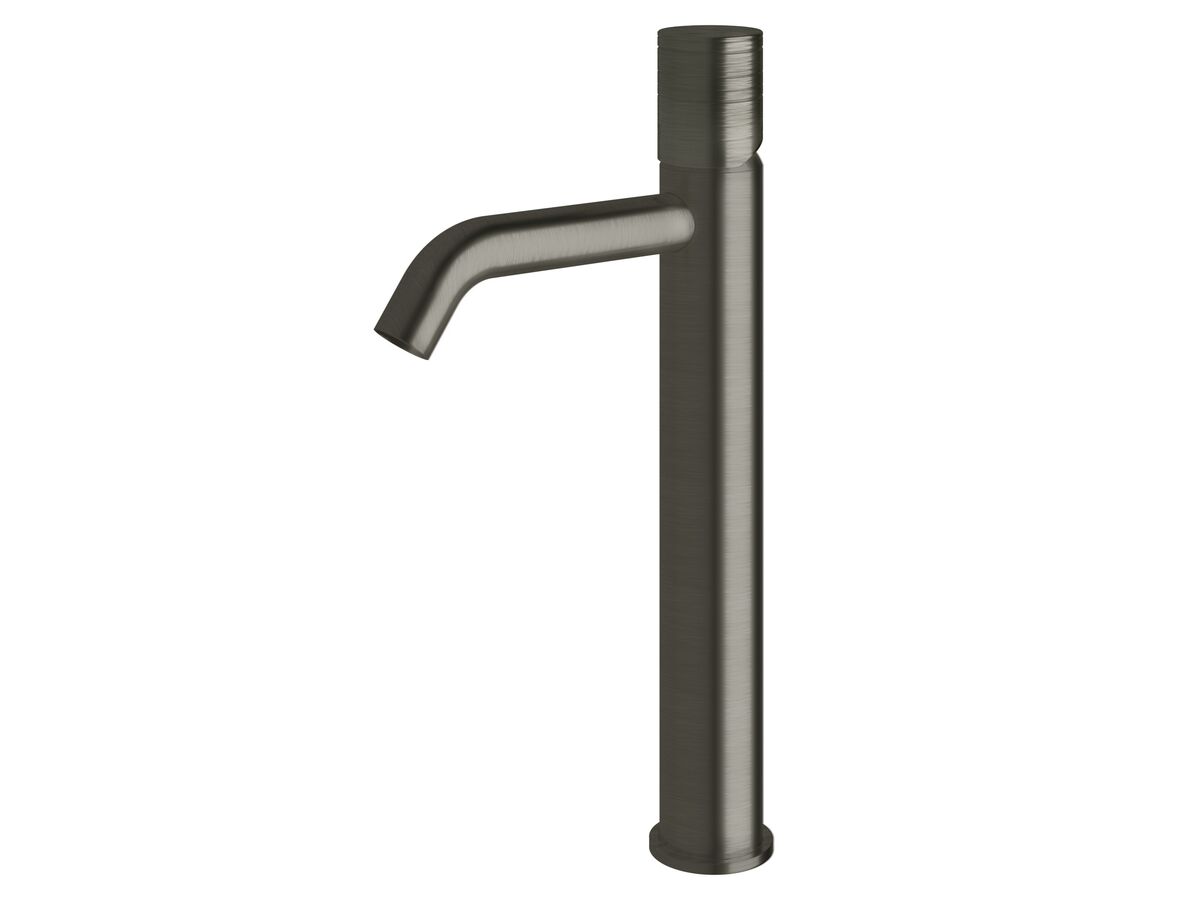 Milli Pure Extended Basin Mixer Tap Curved Spout with Cirque Textured Handle Gunmetal (5 Star)