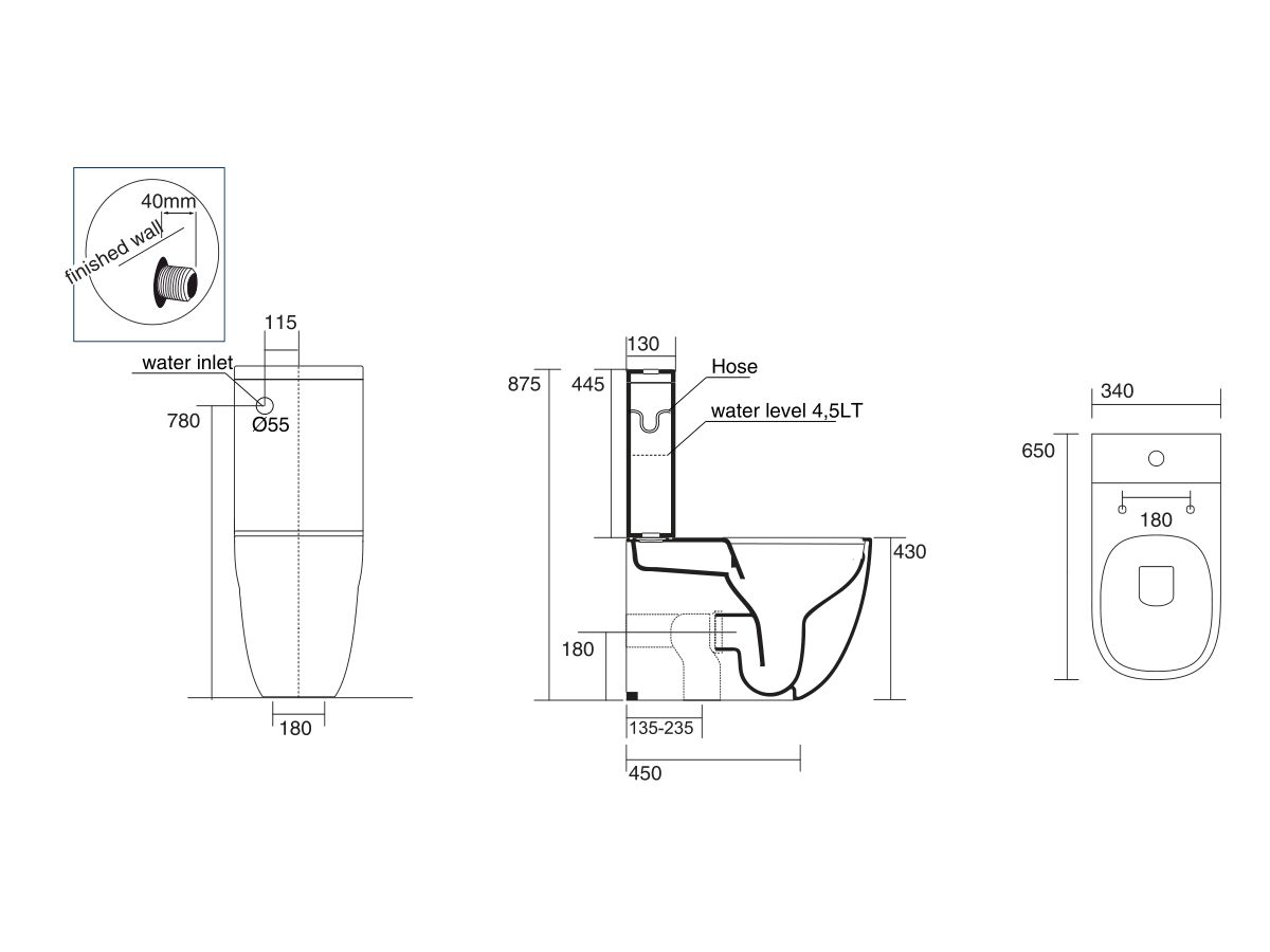 AXA Wild Close Coupled Back To Wall Rimless Toilet Suite Soft Close