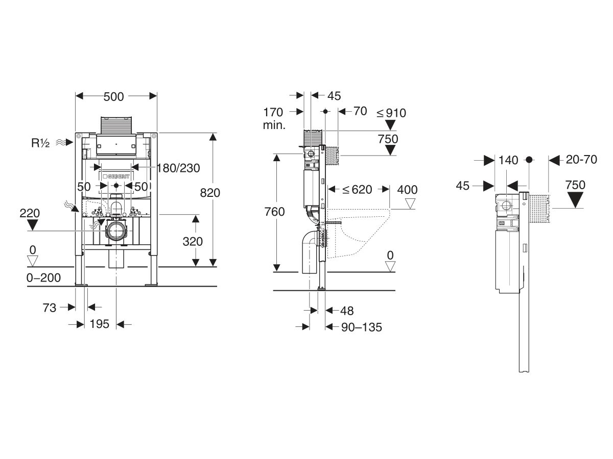 Geberit Omega Undercounter Cistern with Frame Wall Hung (4 Star) from