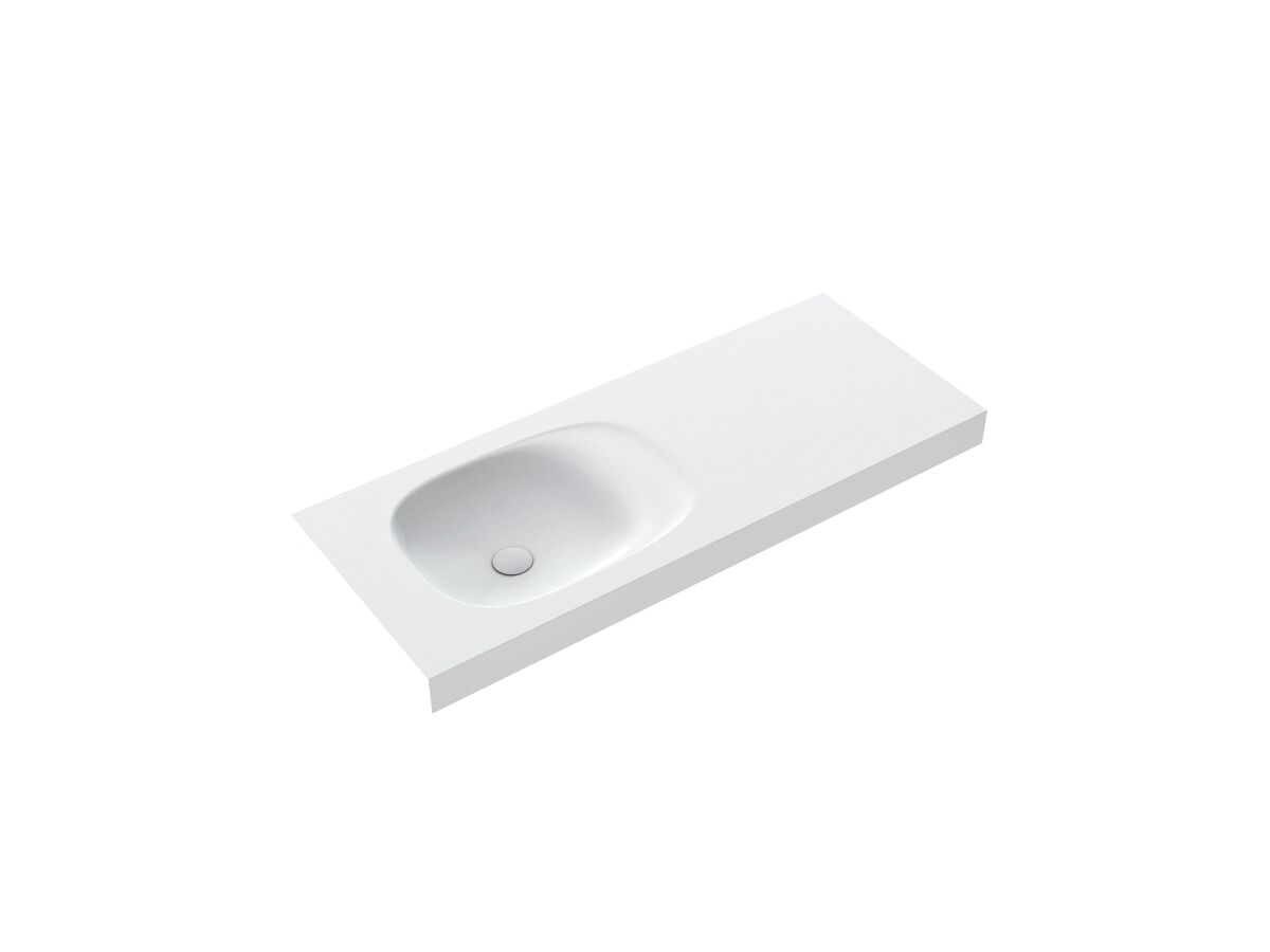 Kado Lussi 1200mm Left Hand Basin with Overflow No Taphole Matte White Solid Surface