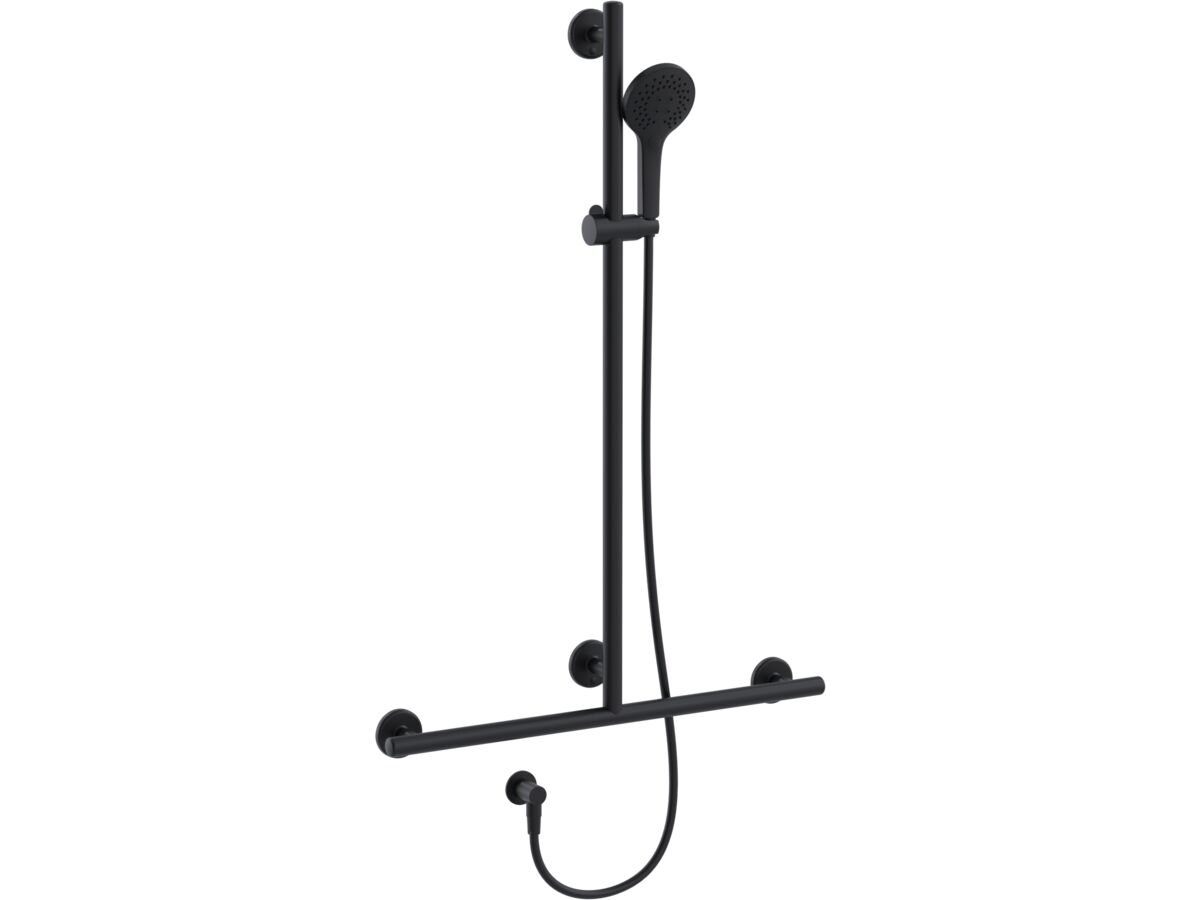 Mizu Drift 700 x 1100mm Independent T-Shower Modular Grab Rail Kit 3 function Modular Matte Black (5 Star)