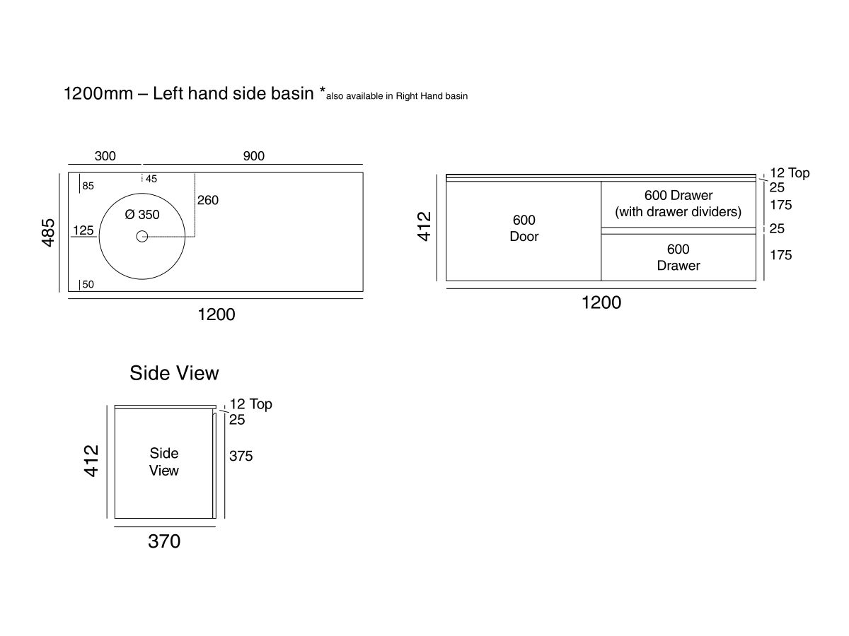Cibo Habitat 1200mm Wall Hung Vanity Unit 1 Door 2 Drawers from Reece