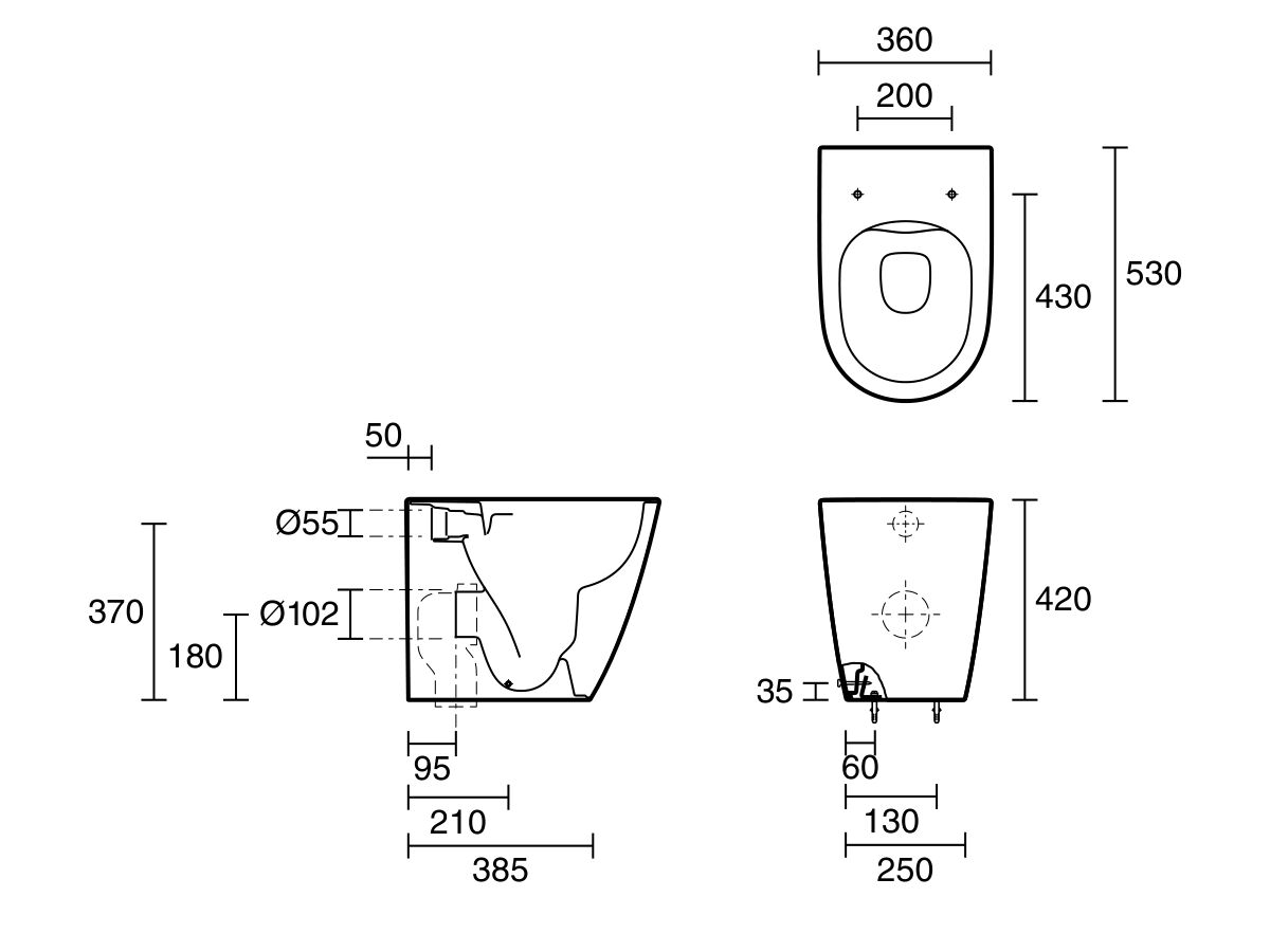 Roca Ona Back To Wall Rimless Pan White (4 Star)