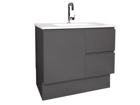 Posh Solus Vanity Unit with Kick (Acrylic Top) 1 Door, 2 Drawers 900mm