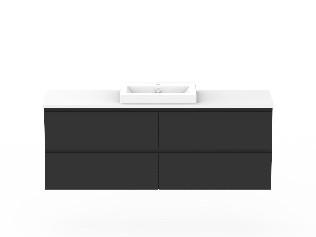 Posh Domaine Plus All-Drawer Twin 1500 Single Bowl Wall Hung Vanity Unit Caesarstone Top