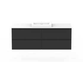Posh Domaine Plus All-Drawer Twin 1500 Single Bowl Wall Hung Vanity Unit Caesarstone Top