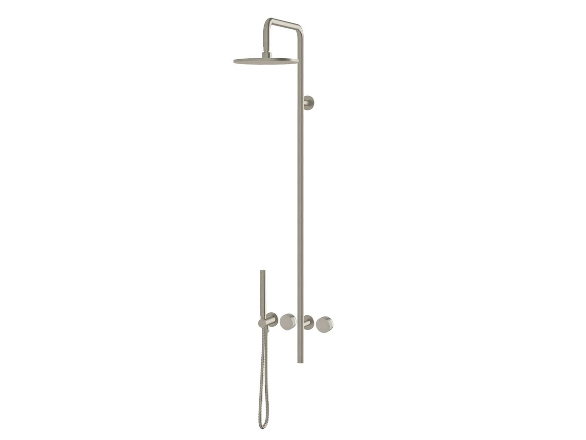 Milli Pure Progressive Shower Mixer Tap Column System with Hand Shower 250mm Right Hand and Cirque Textured Handles Brushed Nickel (3 Star)