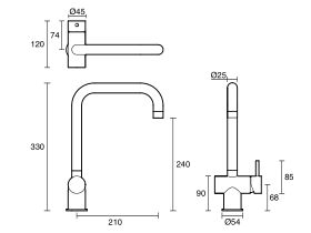 Technical Drawing - Scala Sink Mixer Tap Large Square Right Hand 316 Stainless Steel