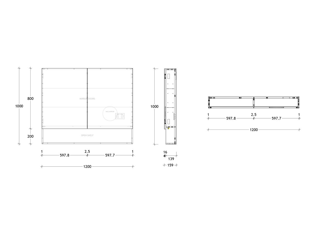 Posh Domaine Plus 1200mm x 1000mm Shaving Open Shelf 2 Door