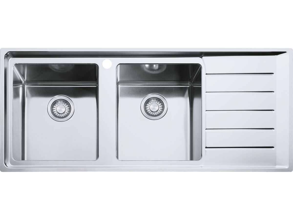 Web 1200x900 Franke Neptune Plus NPX621 Double Bowl Sink Only With Drainer Left Hand Bowls Right Hand Drain 1160mm Stainless Steel 