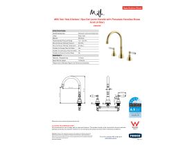 Specification Sheet - Milli Voir Hob Kitchen / Spa Set Lever Handle with Porcelain Handles Brass Gold (4 Star)