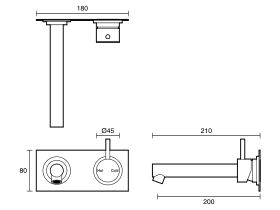 Technical Drawing - Scala Straight Wall Basin Mixer Tap System Right Hand Mixer Tap 200mm Outlet