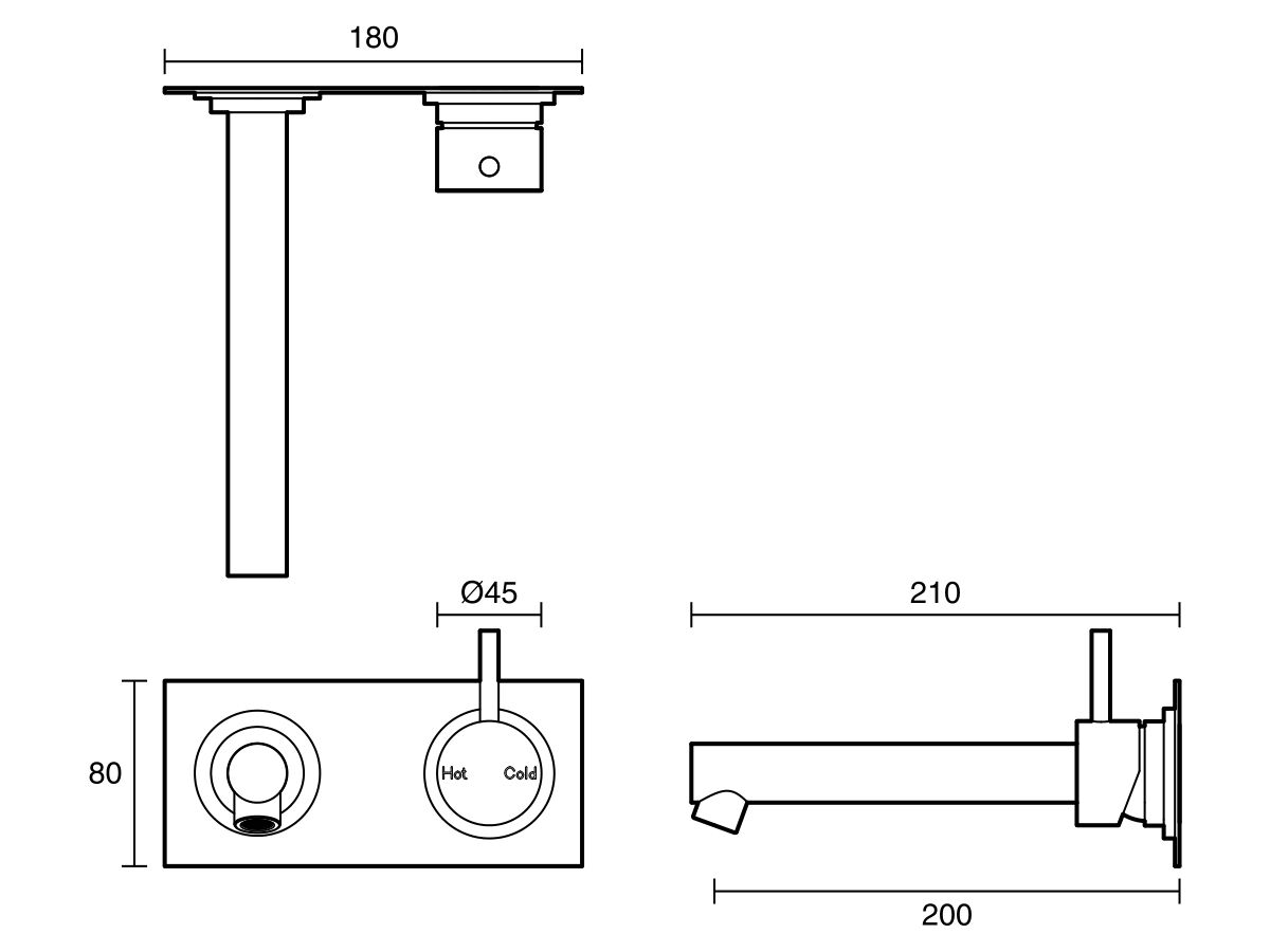 Sussex Scala Straight Wall Basin Mixer Tap System Right Hand Mixer Tap 200mm Outlet LUX PVD