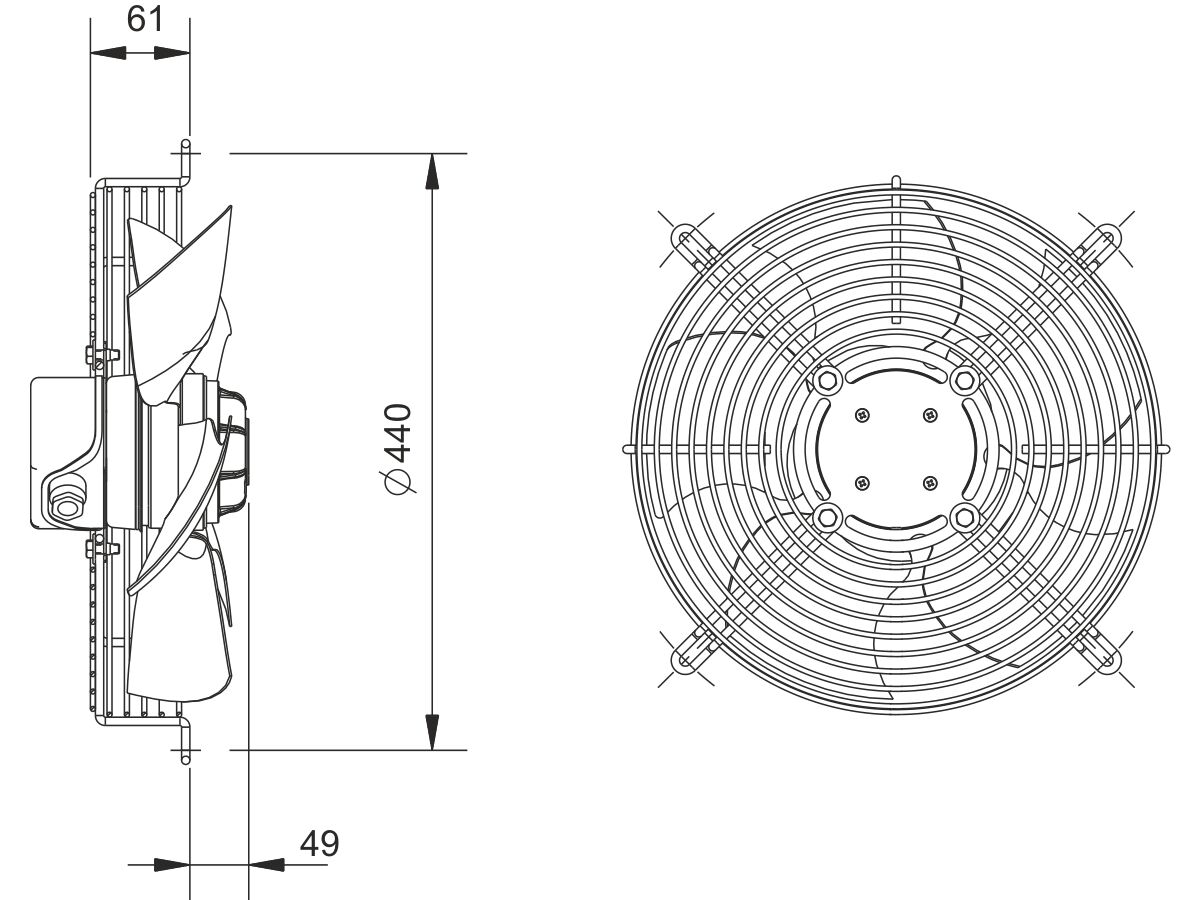 Technical Drawing- SolerPalau Fan 350mm 1Ph HRB/4-300APN