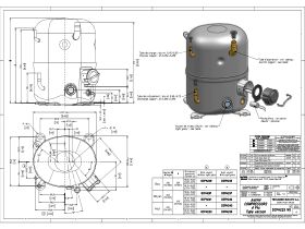Technical Drawing - Tecumseh Compressor 2hp R22 MHBP TFH5524E TUBE