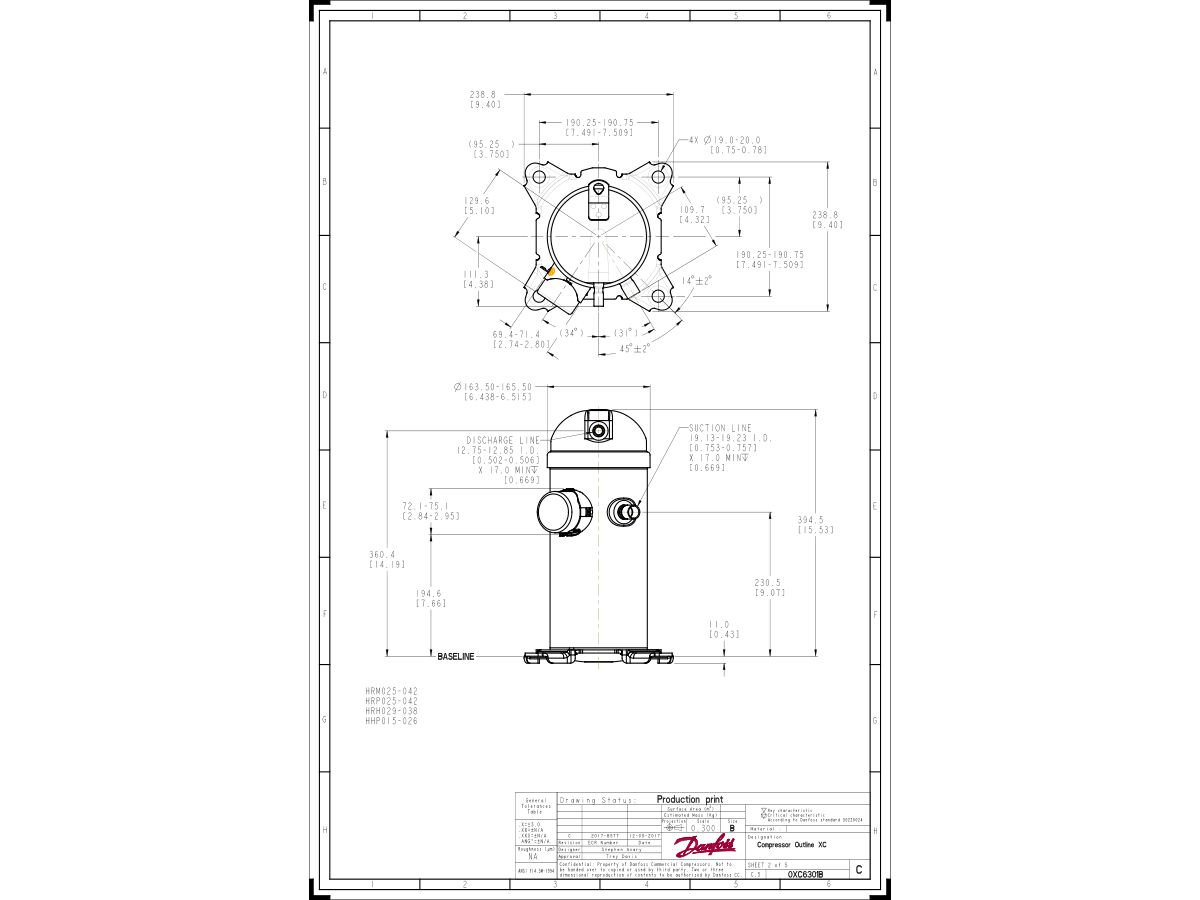 Danfoss HRP040T4LP6 Scroll Compressor 3 Phase STUB