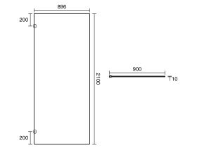 Technical Drawing - Kado Lux Frameless Rectangular Panel with Wall Clips Clear Glass 900mm