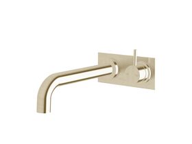 Scala 32mm Curved Wall Basin Mixer Tap System Right Hand Mixer Tap 250mm Outlet LUX PVD Brushed Platinum Gold (6 Star)
