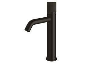 Milli Pure Medium Height Basin Mixer Tap Curved Spout with Linear Textured Handle Matte Black (5 Star)