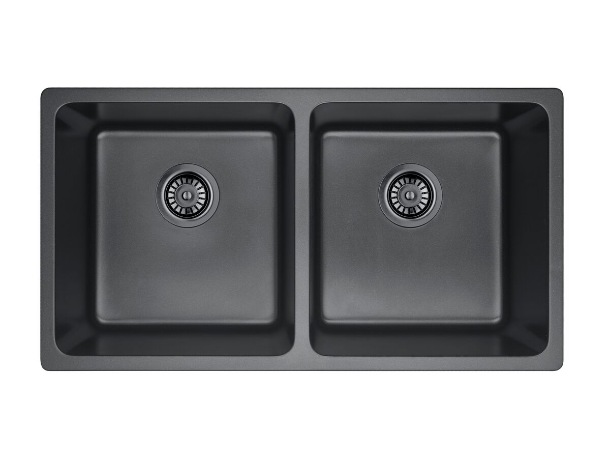 Memo Hugo Double Bowl Sink No Taphole Granite Black