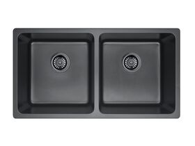 Memo Hugo Double Bowl Sink No Taphole Granite Black