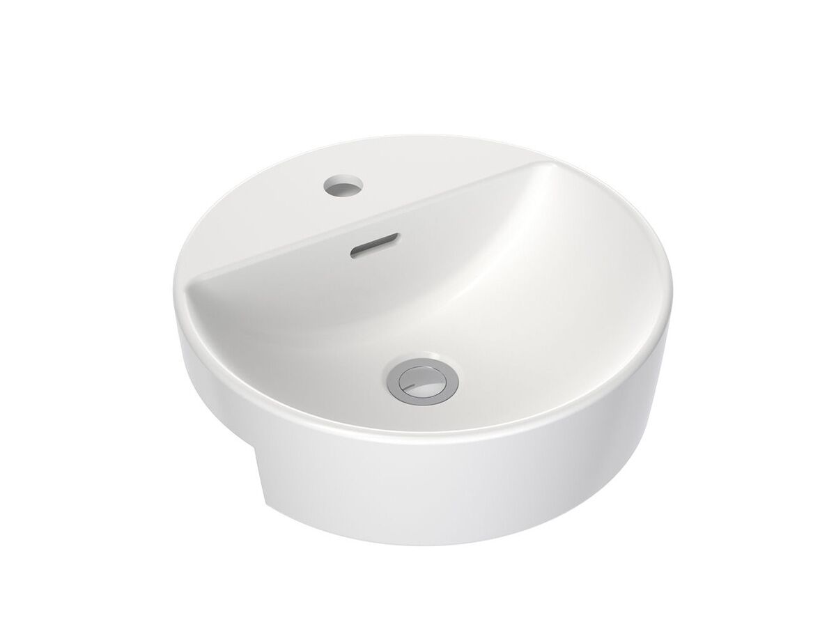 Clark Round Semi Recessed Basin with Overflow 1 Taphole Including Chrome Pop Up Waste 400mm White